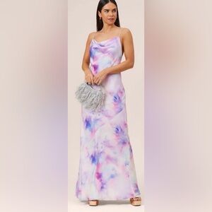 NWT Aidan Mattox Cowl Neck Bias Gown - Purple Multi